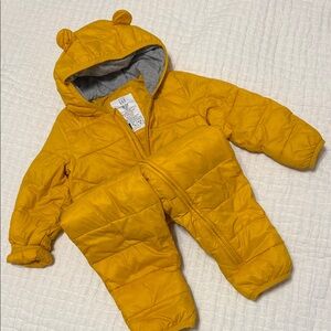 GAP Mustard Yellow Puffer Baby Snowsuit with Hood and Ears - Like New!